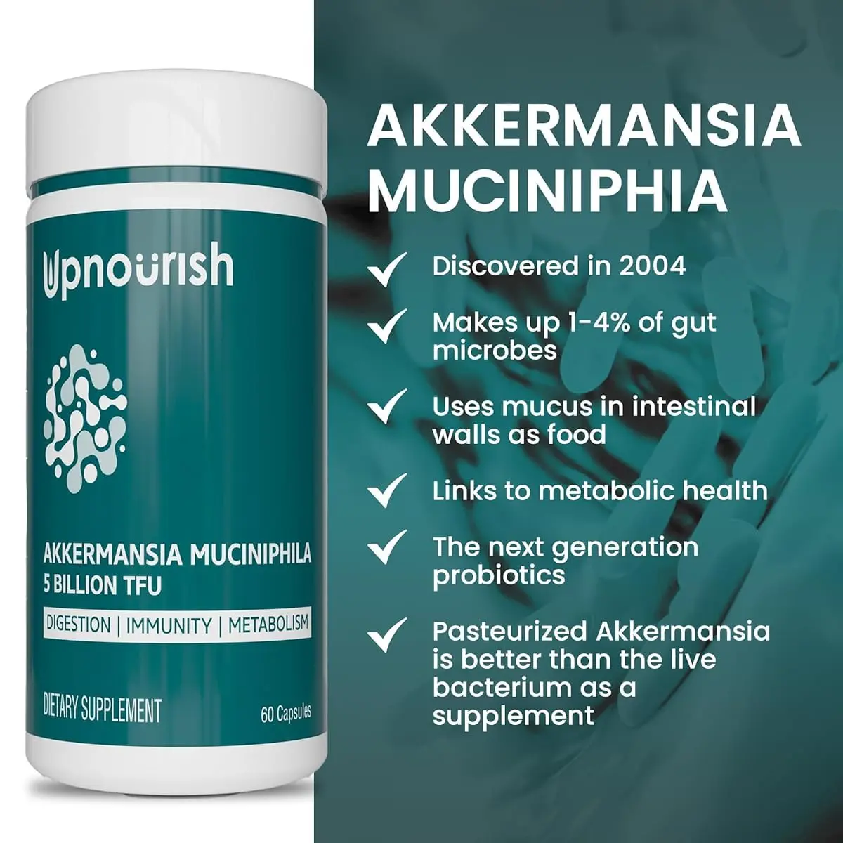 UpNourish Probiotics for GLP-1 Support, 60 Capsules | Supports Gut & Immunity - view 2