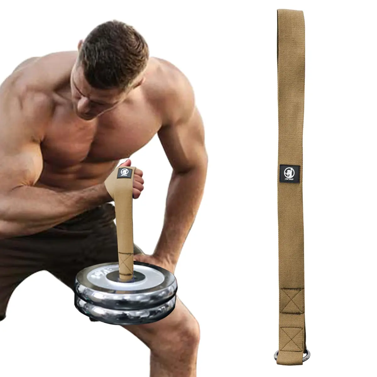J Bryant Arm Wrestling Training Strap Belt Hand Grip with Stainless Steel Ring for Wrist Forearm Biceps Workouts - Khaki (26.4 inches) - main product image