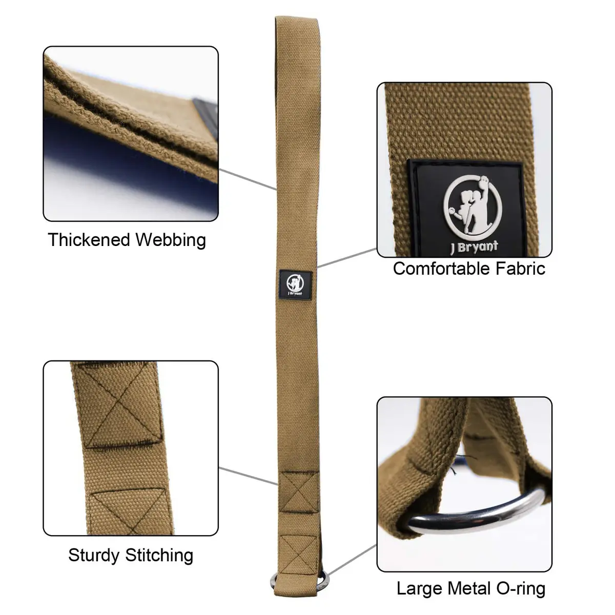 J Bryant Arm Wrestling Training Strap Belt Hand Grip with Stainless Steel Ring for Wrist Forearm Biceps Workouts - Khaki (26.4 inches) - view 3