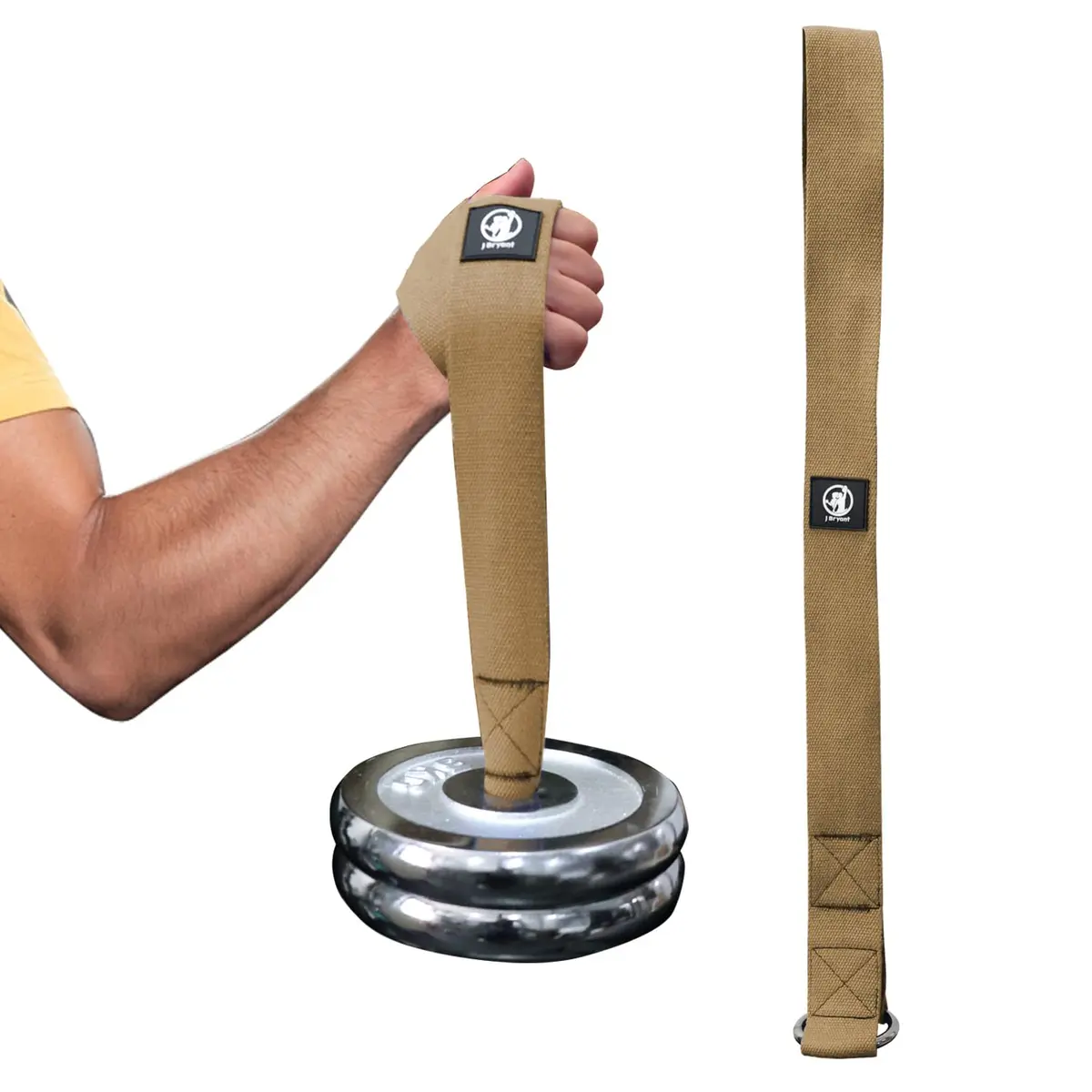 J Bryant Arm Wrestling Training Strap Belt Hand Grip with Stainless Steel Ring for Wrist Forearm Biceps Workouts - Khaki (26.4 inches) - view 4