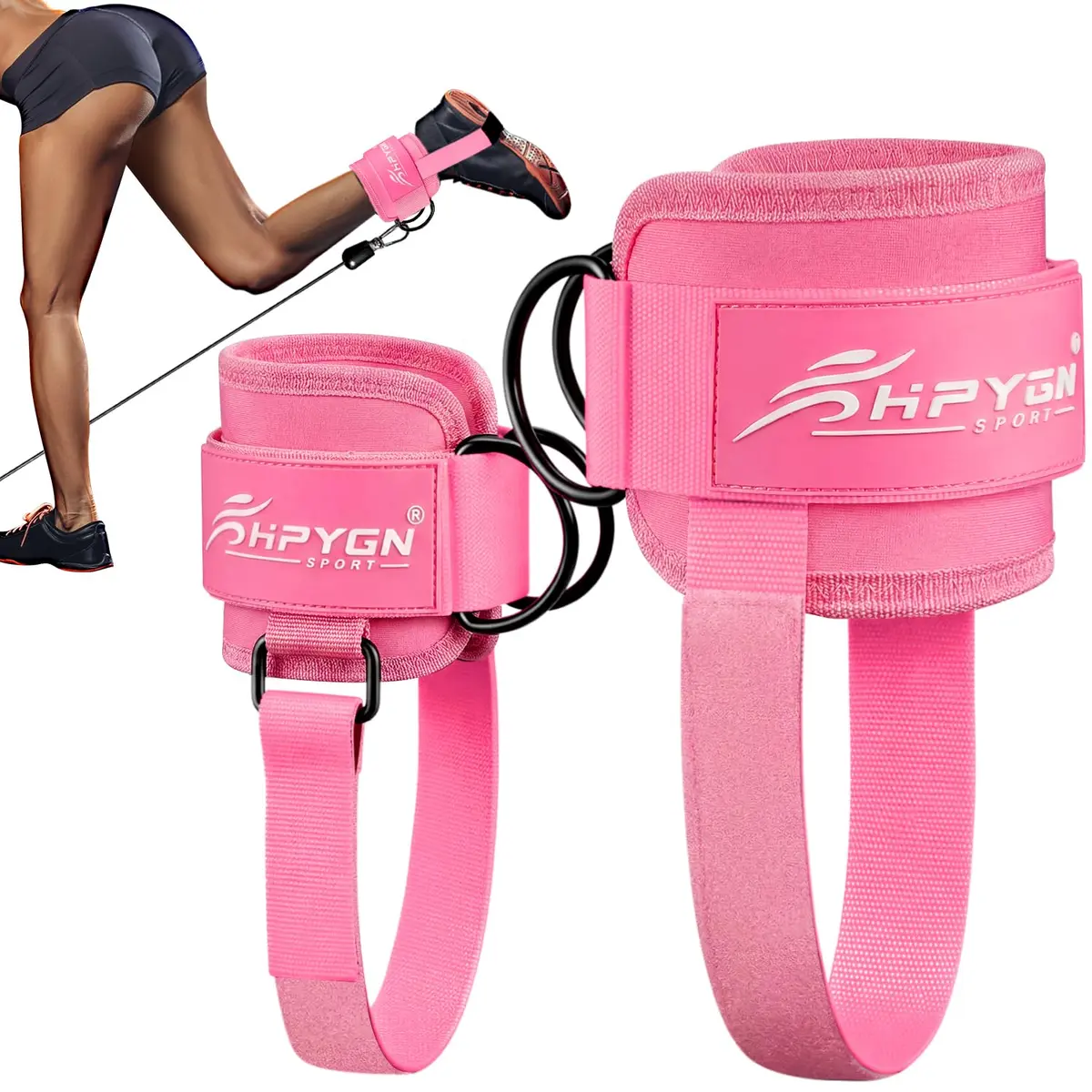 HPYGN Adjustable Ankle Strap for Cable Machine, Gym Ankle Cuffs for Glute Kickbacks & Leg Extensions (Pink, Pair) - main product image