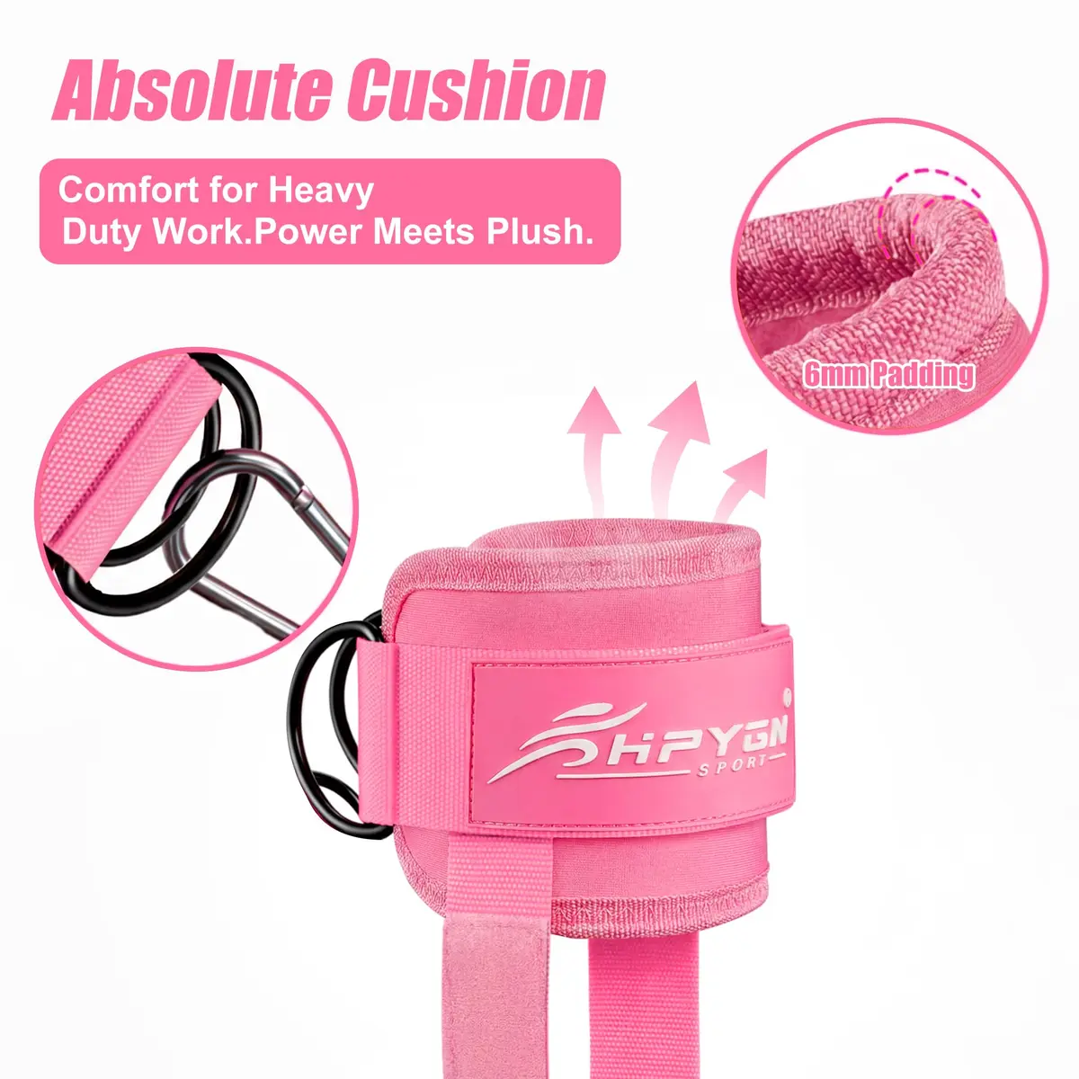 HPYGN Adjustable Ankle Strap for Cable Machine, Gym Ankle Cuffs for Glute Kickbacks & Leg Extensions (Pink, Pair) - view 6
