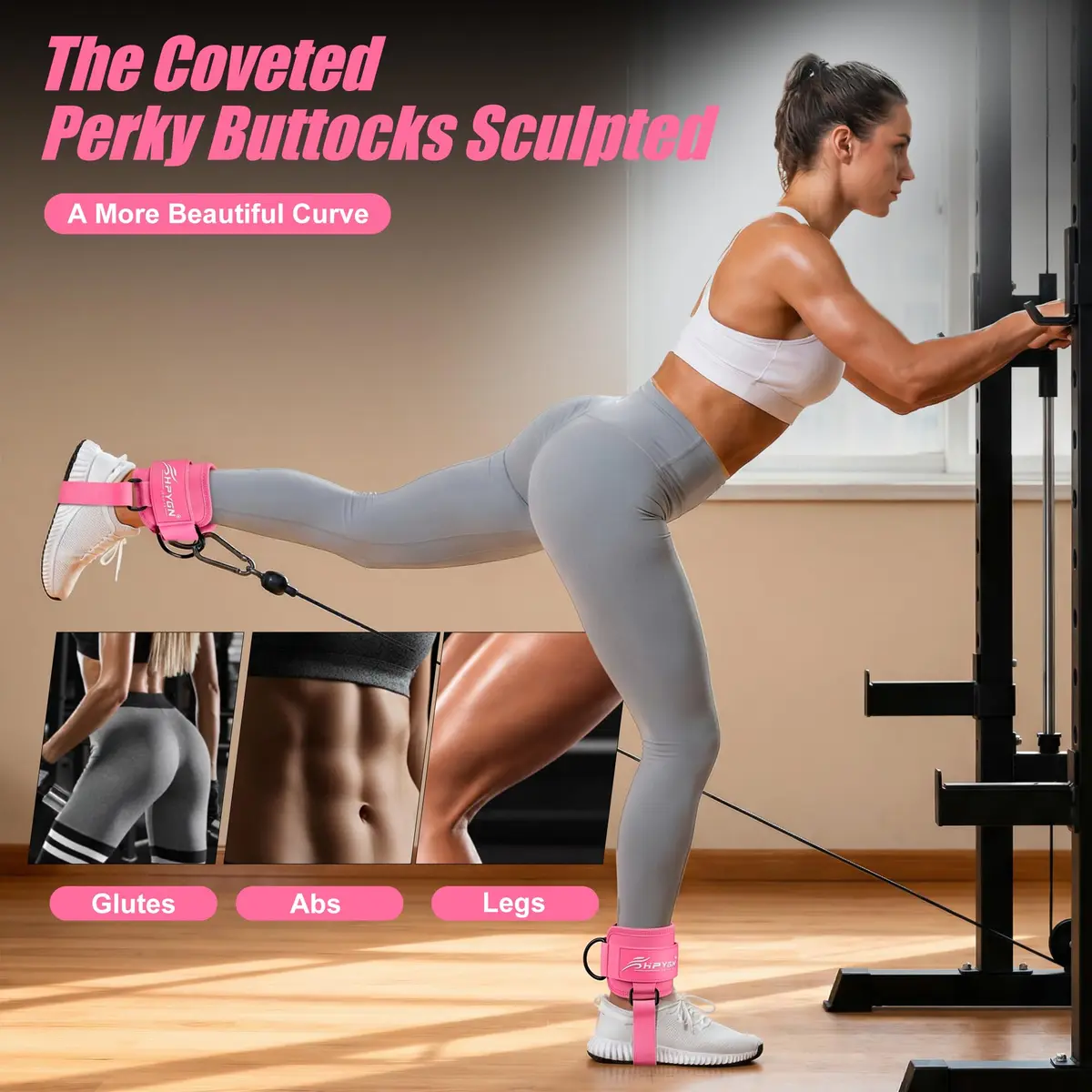 HPYGN Adjustable Ankle Strap for Cable Machine, Gym Ankle Cuffs for Glute Kickbacks & Leg Extensions (Pink, Pair) - view 7