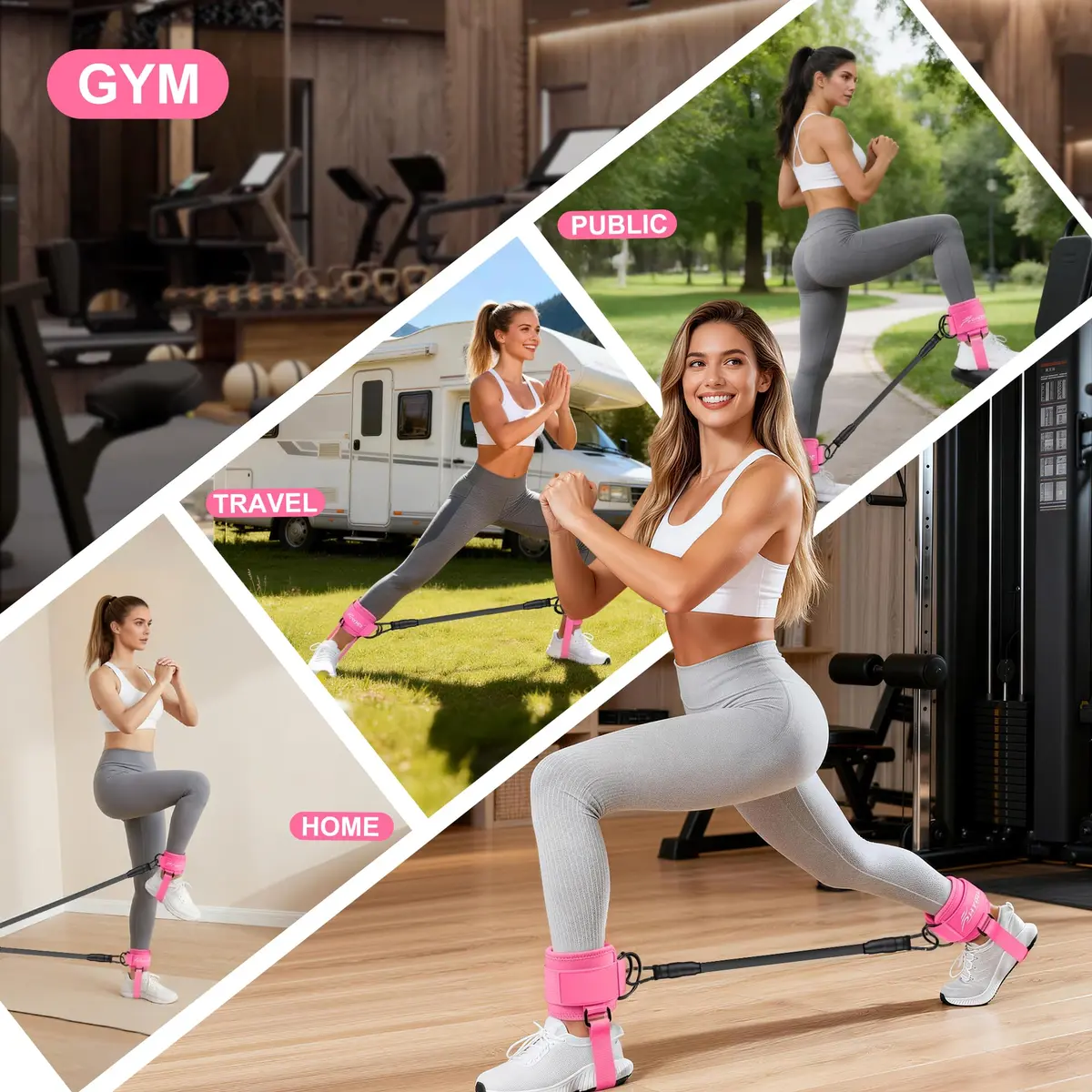 HPYGN Adjustable Ankle Strap for Cable Machine, Gym Ankle Cuffs for Glute Kickbacks & Leg Extensions (Pink, Pair) - view 8