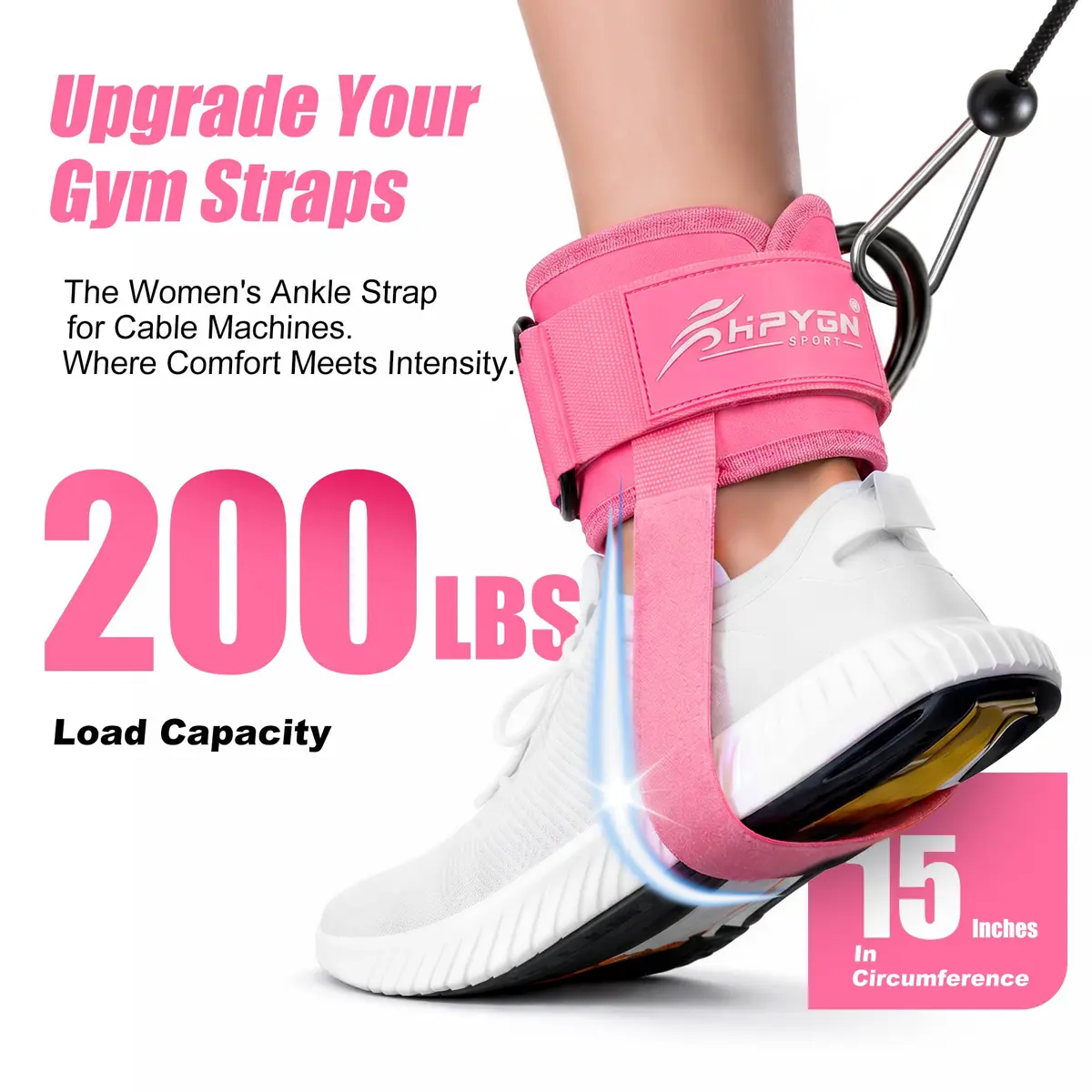 HPYGN Adjustable Ankle Strap for Cable Machine, Gym Ankle Cuffs for Glute Kickbacks & Leg Extensions (Pink, Pair) - view 2