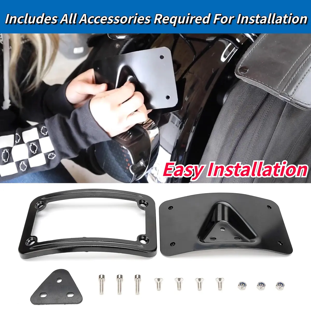 SoCiMa License Plate Attachment with Frame Compatible with Harley Davidson 3 Hole Mount (Black) | Customizable - view 3