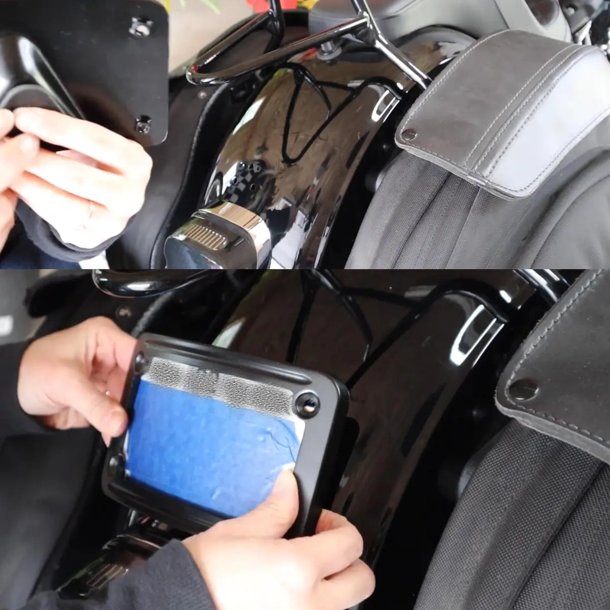 SoCiMa License Plate Attachment with Frame Compatible with Harley Davidson 3 Hole Mount (Black) | Customizable - view 4