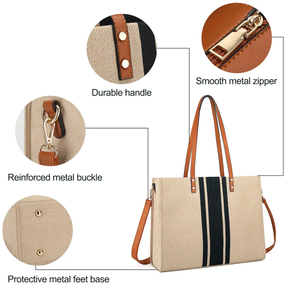 BOLOSTA Laptop Tote Bag for Women Fits 15.6 Inch | Large Canvas Work Tote for Travel & Daily Use - view 5
