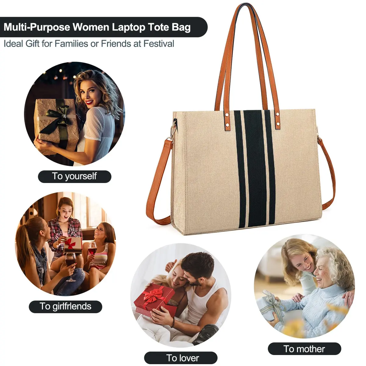 BOLOSTA Laptop Tote Bag for Women Fits 15.6 Inch | Large Canvas Work Tote for Travel & Daily Use - view 6