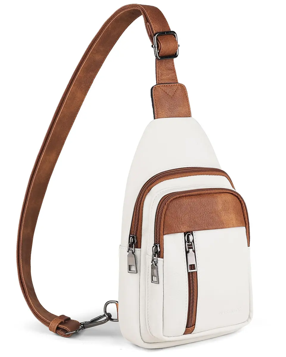 MASINTOR Sling Bag for Women, Crossbody Fanny Pack, Beige | Durable Faux Leather, Adjustable Strap - main product image