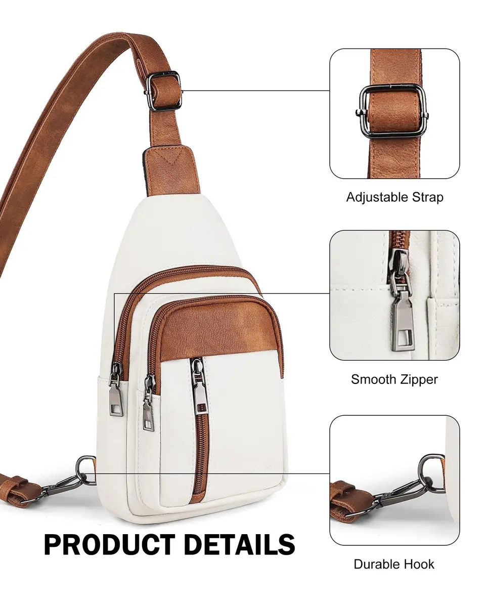 MASINTOR Sling Bag for Women, Crossbody Fanny Pack, Beige | Durable Faux Leather, Adjustable Strap - view 6