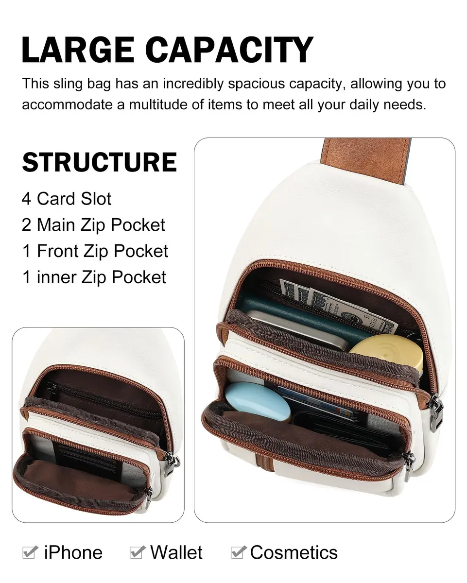 MASINTOR Sling Bag for Women, Crossbody Fanny Pack, Beige | Durable Faux Leather, Adjustable Strap - view 3