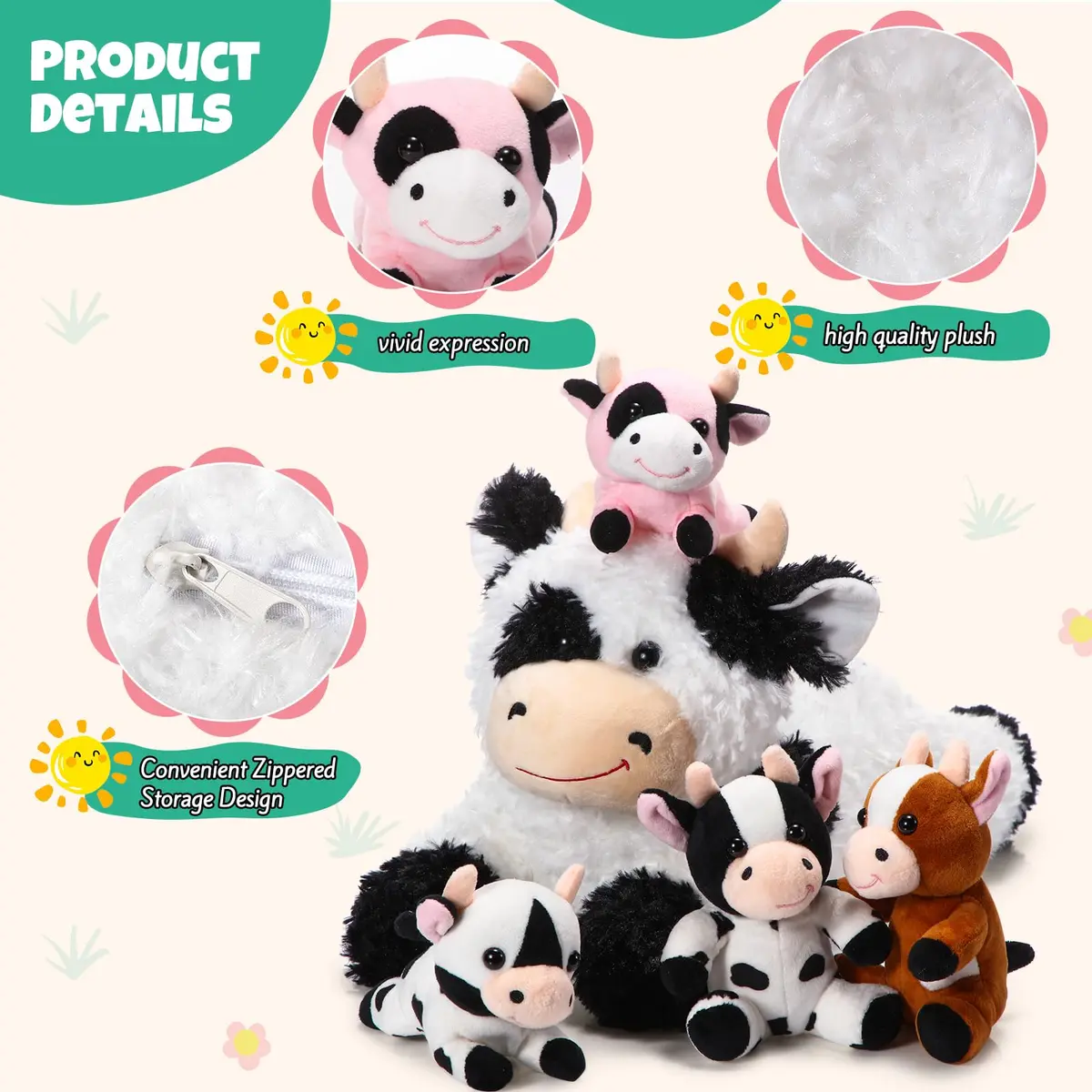 Shappy 5-in-1 Cow Stuffed Animal Set | 14" Large Plush for Kids - view 3