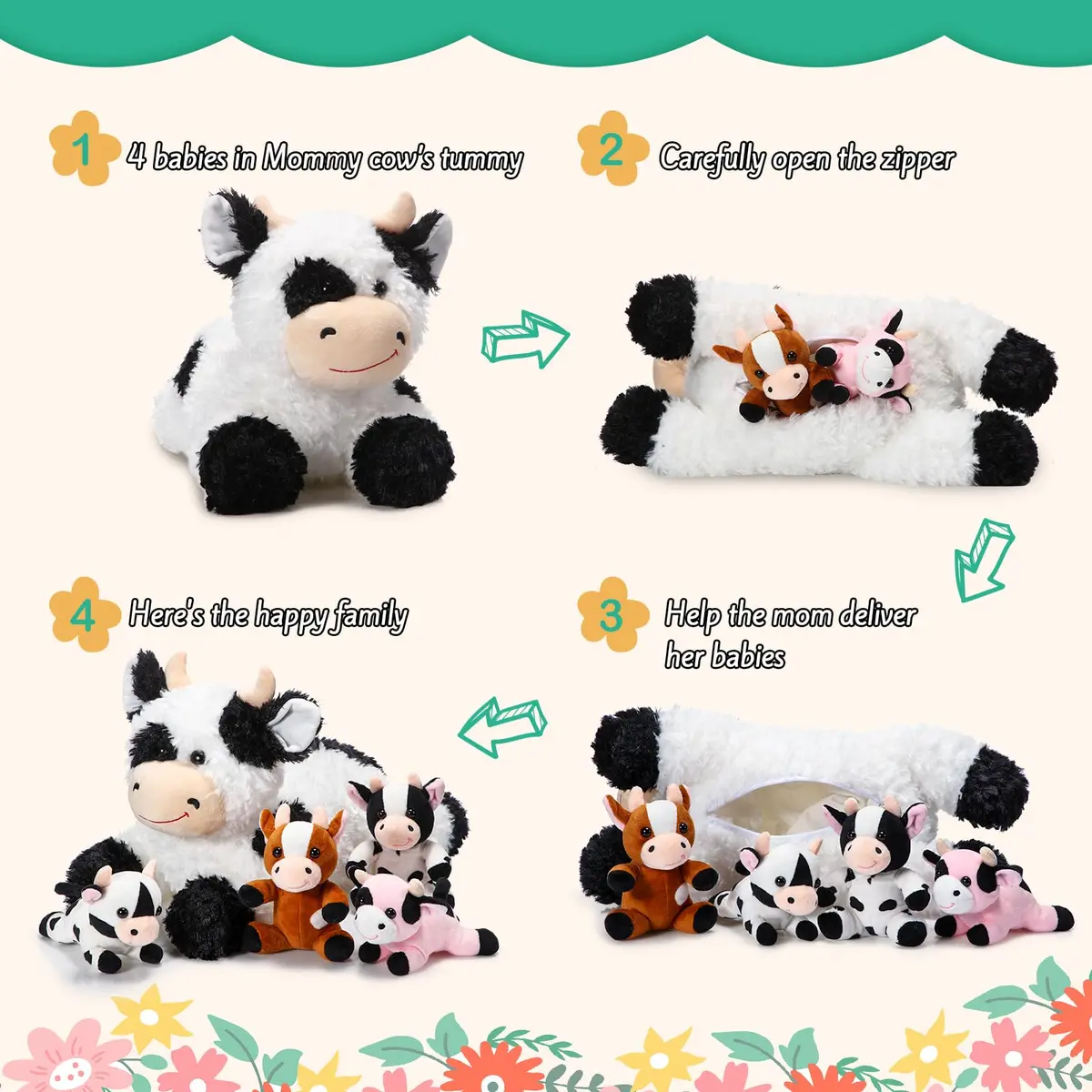 Shappy 5-in-1 Cow Stuffed Animal Set | 14" Large Plush for Kids - view 4