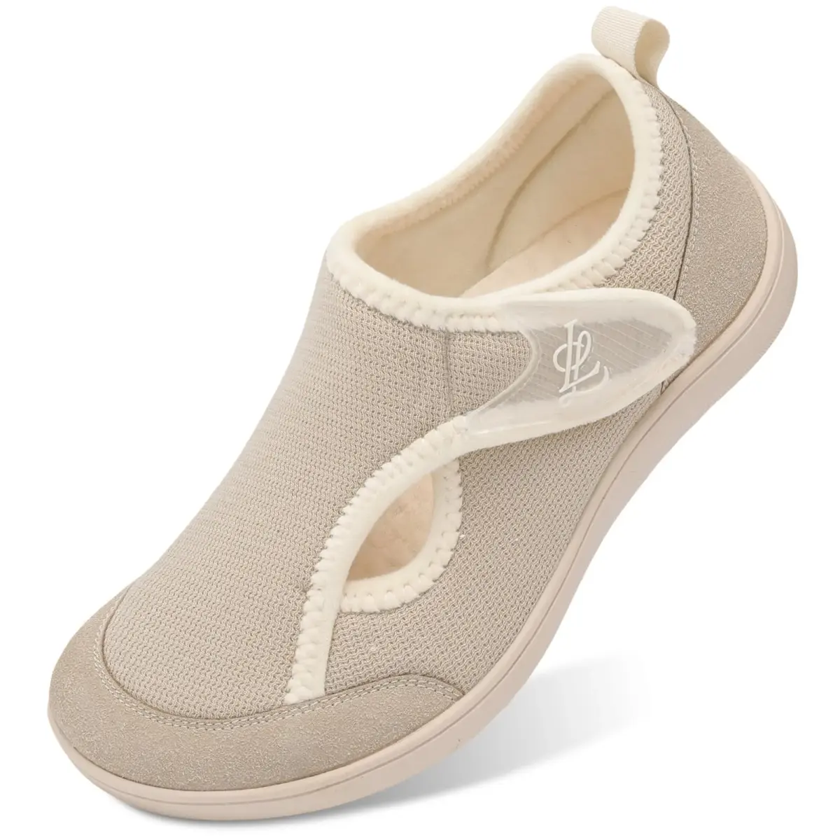 LeIsfIt Women's Adjustable Diabetic Slippers Wide Fit Beige Size 9 (27.89 cm / 10.98 in) | Comfortable Indoor Outdoor House Shoes - main product image