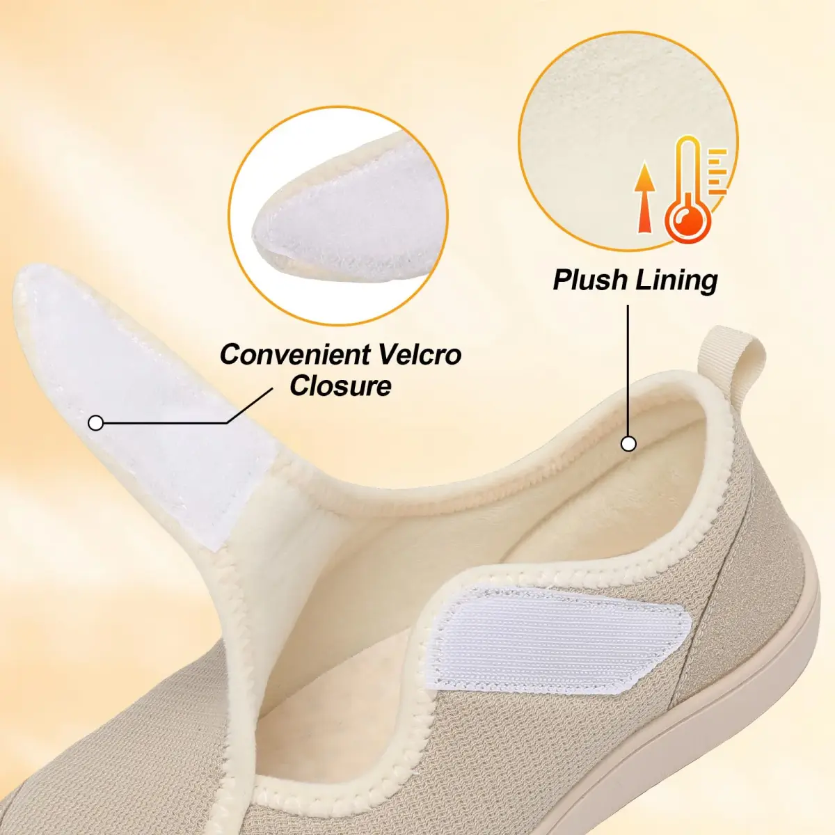 LeIsfIt Women's Adjustable Diabetic Slippers Wide Fit Beige Size 9 (27.89 cm / 10.98 in) | Comfortable Indoor Outdoor House Shoes - view 5