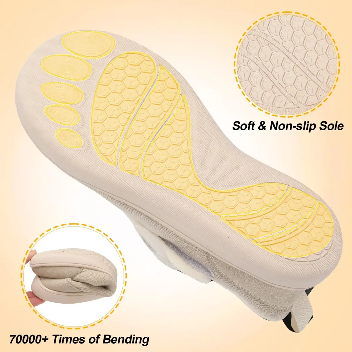LeIsfIt Women's Adjustable Diabetic Slippers Wide Fit Beige Size 9 (27.89 cm / 10.98 in) | Comfortable Indoor Outdoor House Shoes - view 6