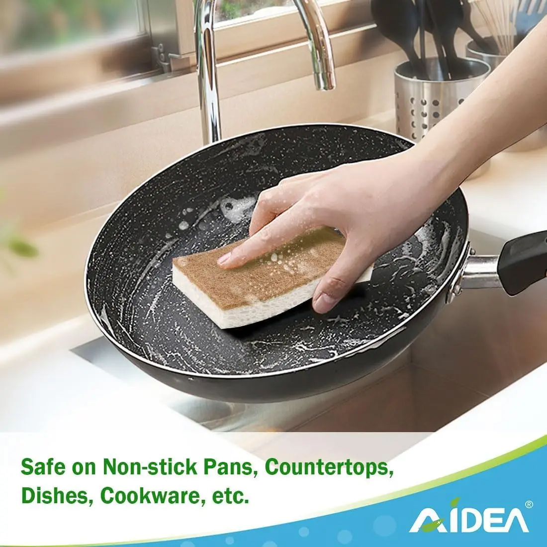 AIDEA Natural Cellulose & Sisal Fiber Sponges, 6-Count Pack | Eco-Friendly Kitchen Cleaning Power - view 7