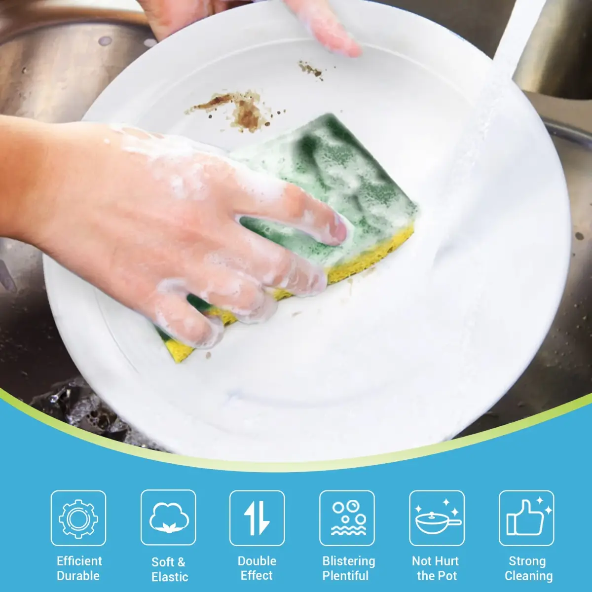 AIDEA Heavy Duty Scrub Sponges 6 Count (156g total) | Natural Cellulose for Dishes & Kitchen Cleaning - view 2