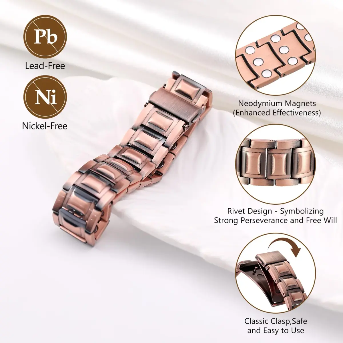 Feraco Pure Copper Magnetic Bracelet for Men | 8.66 inches (22 cm) - view 4