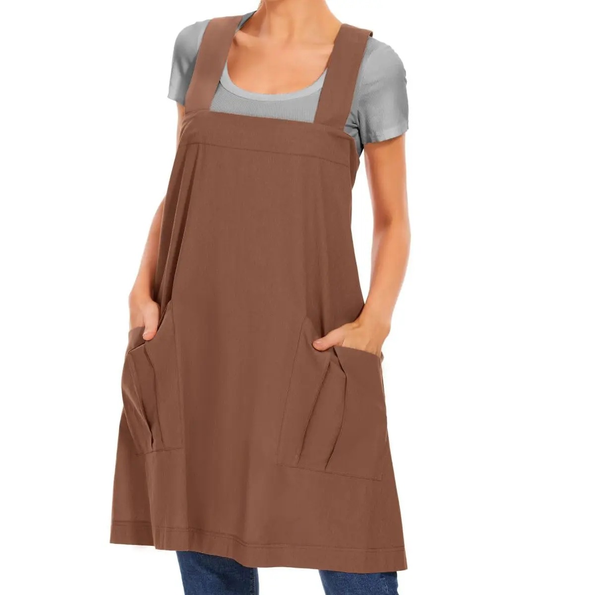 Larmliss Women's Cotton Cross Back Apron Pinafore Dress with Big Pockets | Loose Square Apron for Baking & Gardening - main product image