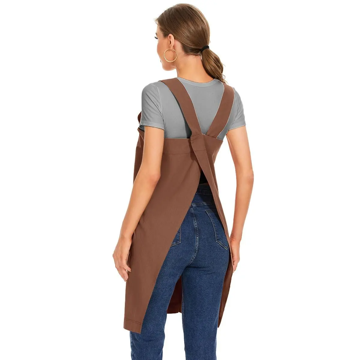Larmliss Women's Cotton Cross Back Apron Pinafore Dress with Big Pockets | Loose Square Apron for Baking & Gardening - view 5