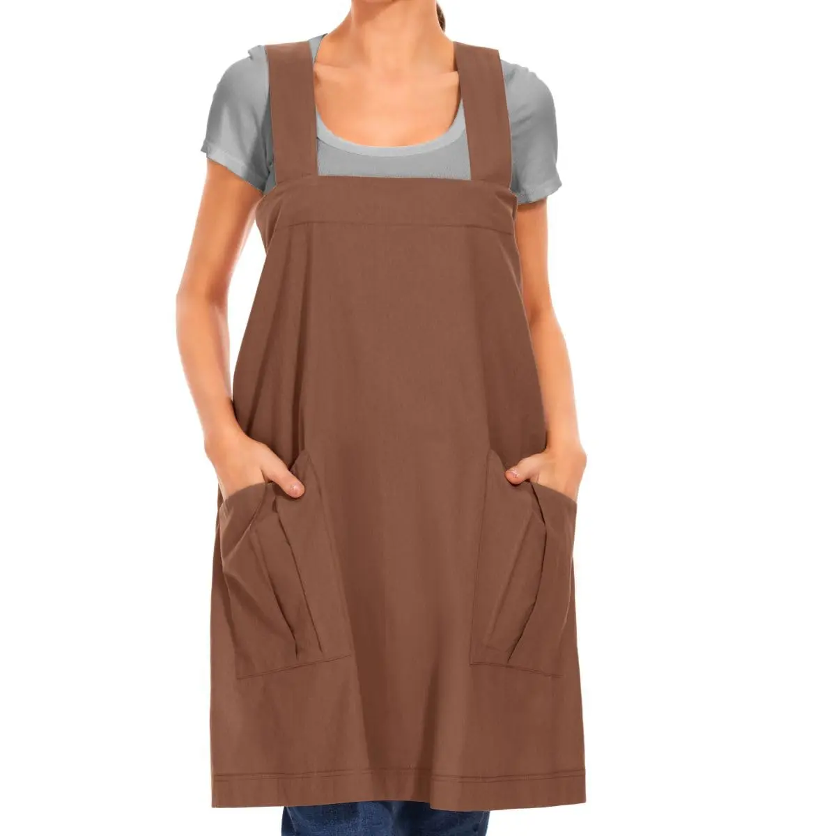 Larmliss Women's Cotton Cross Back Apron Pinafore Dress with Big Pockets | Loose Square Apron for Baking & Gardening - view 2