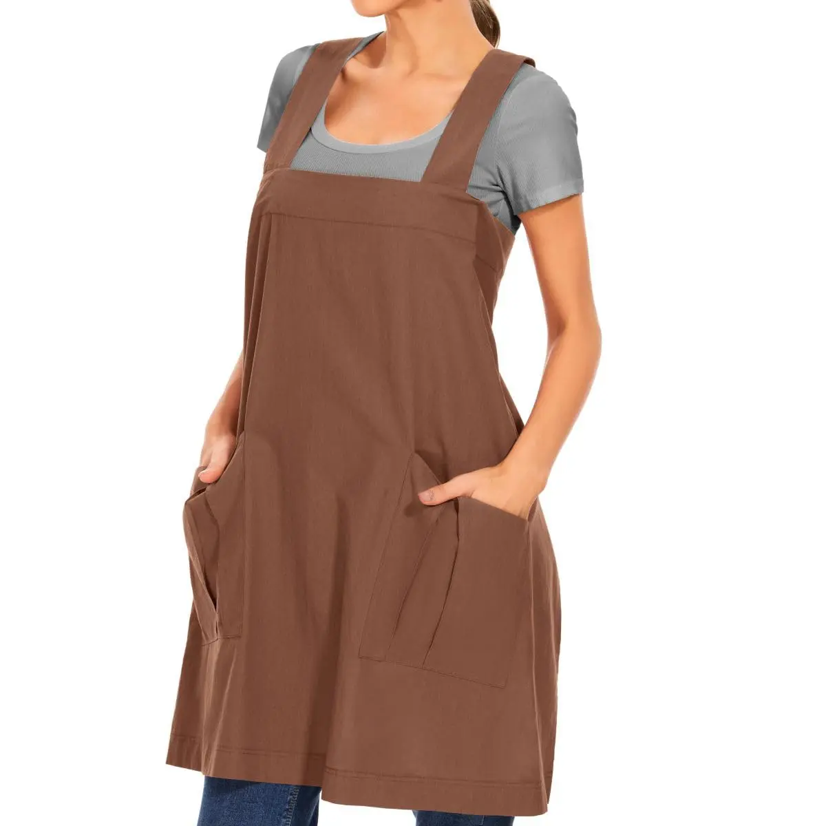 Larmliss Women's Cotton Cross Back Apron Pinafore Dress with Big Pockets | Loose Square Apron for Baking & Gardening - view 4