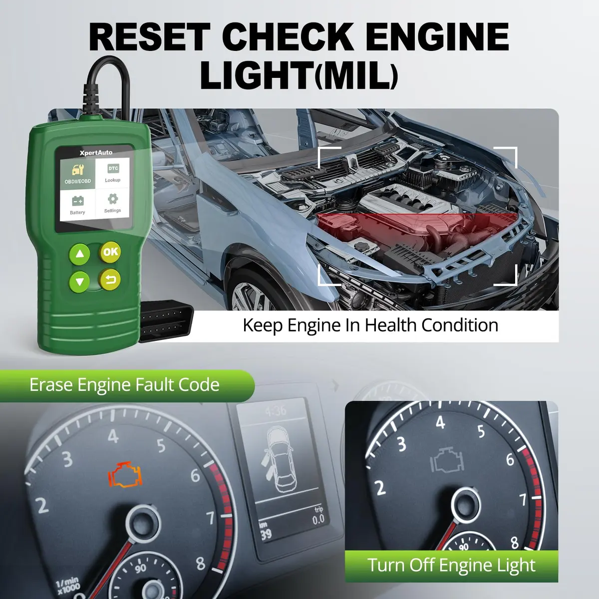 XpertAuto C302 OBD2 Scanner Code Reader for Car Check Engine | Universal for All 1996+ Vehicles - view 3