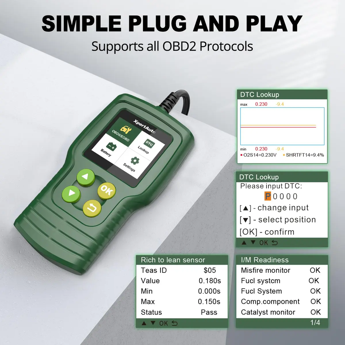 XpertAuto C302 OBD2 Scanner Code Reader for Car Check Engine | Universal for All 1996+ Vehicles - view 4