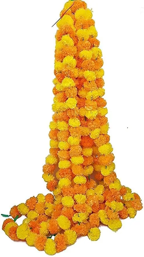 PARTISH Artificial Flowers Decoration Pack of 5 | Yellow+Dark Orange Maple Leaf Garland for Home, Pooja Room, Wedding, Festivals - main product image