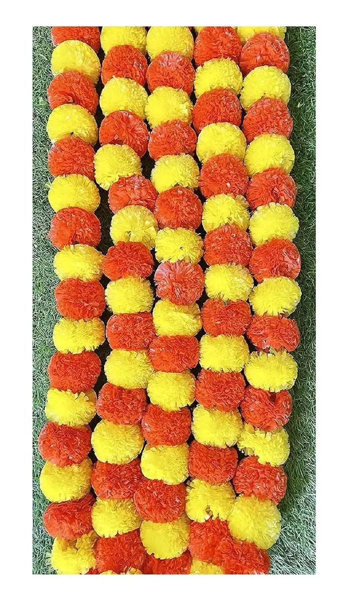 PARTISH Artificial Flowers Decoration Pack of 5 | Yellow+Dark Orange Maple Leaf Garland for Home, Pooja Room, Wedding, Festivals - view 2