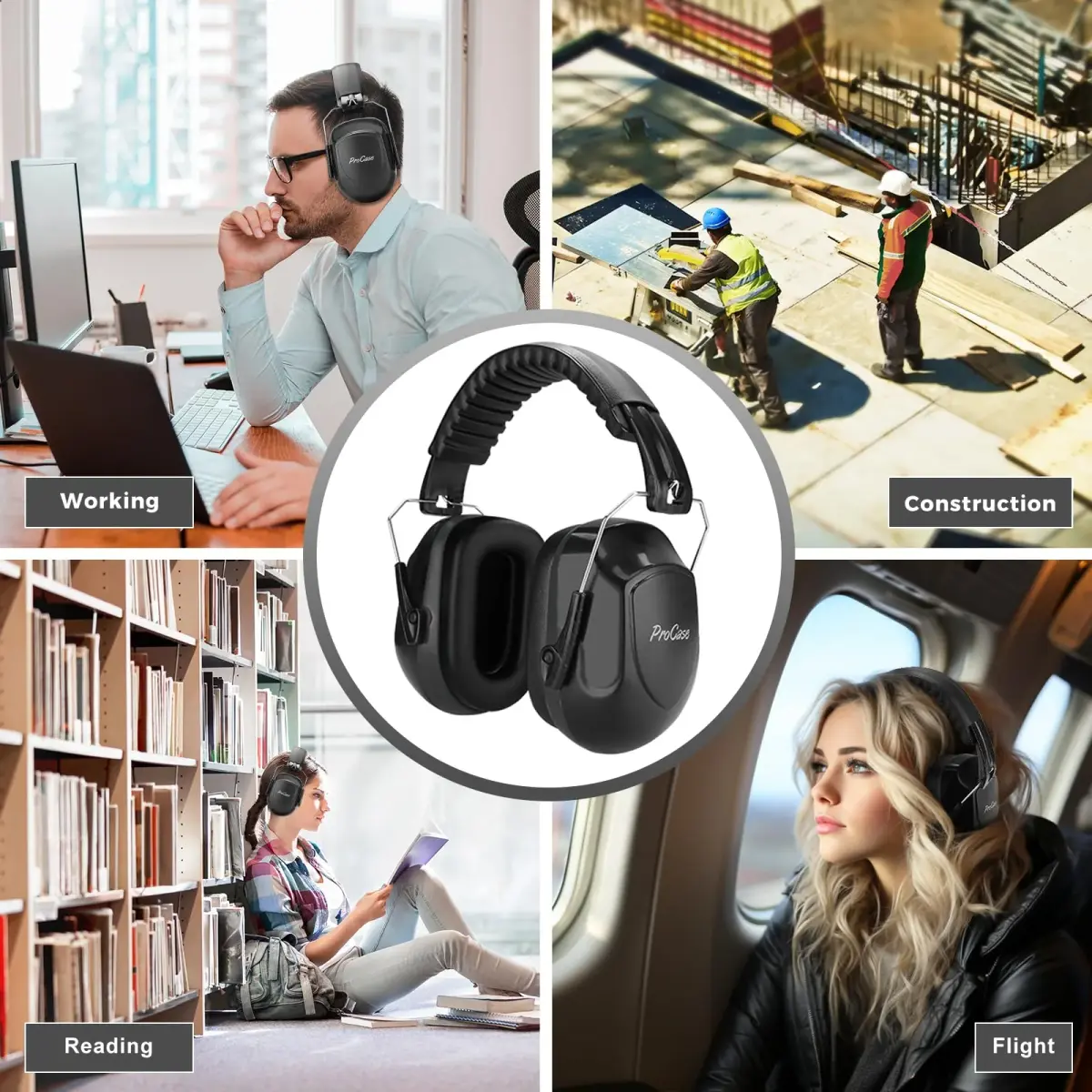 ProCase Hearing Protection Earmuffs NRR 28dB, Noise Cancelling Headphones (2-Pack, Black) | ANSI S3.19 Certified Passive Noise Reduction - view 7