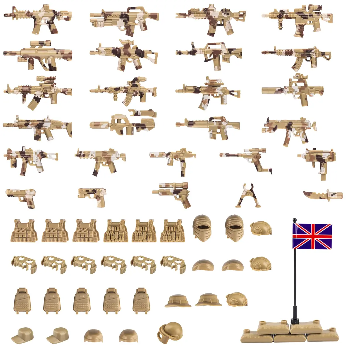 MaozyHomie 63 Pcs Military Weapons Set Accessories UK Special Forces Toys | Compatible with Major Brands - main product image