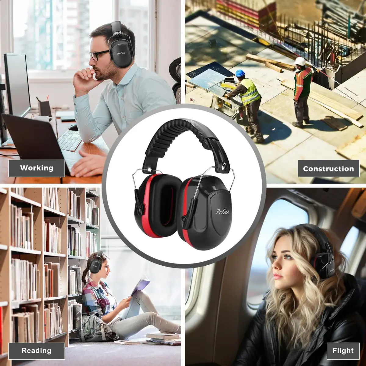 ProCase Hearing Protection Ear Muffs NRR 28dB, Noise Cancelling Headphones (2-Pack, Red) | ANSI S3.19 Certified Passive Noise Blocking - view 8