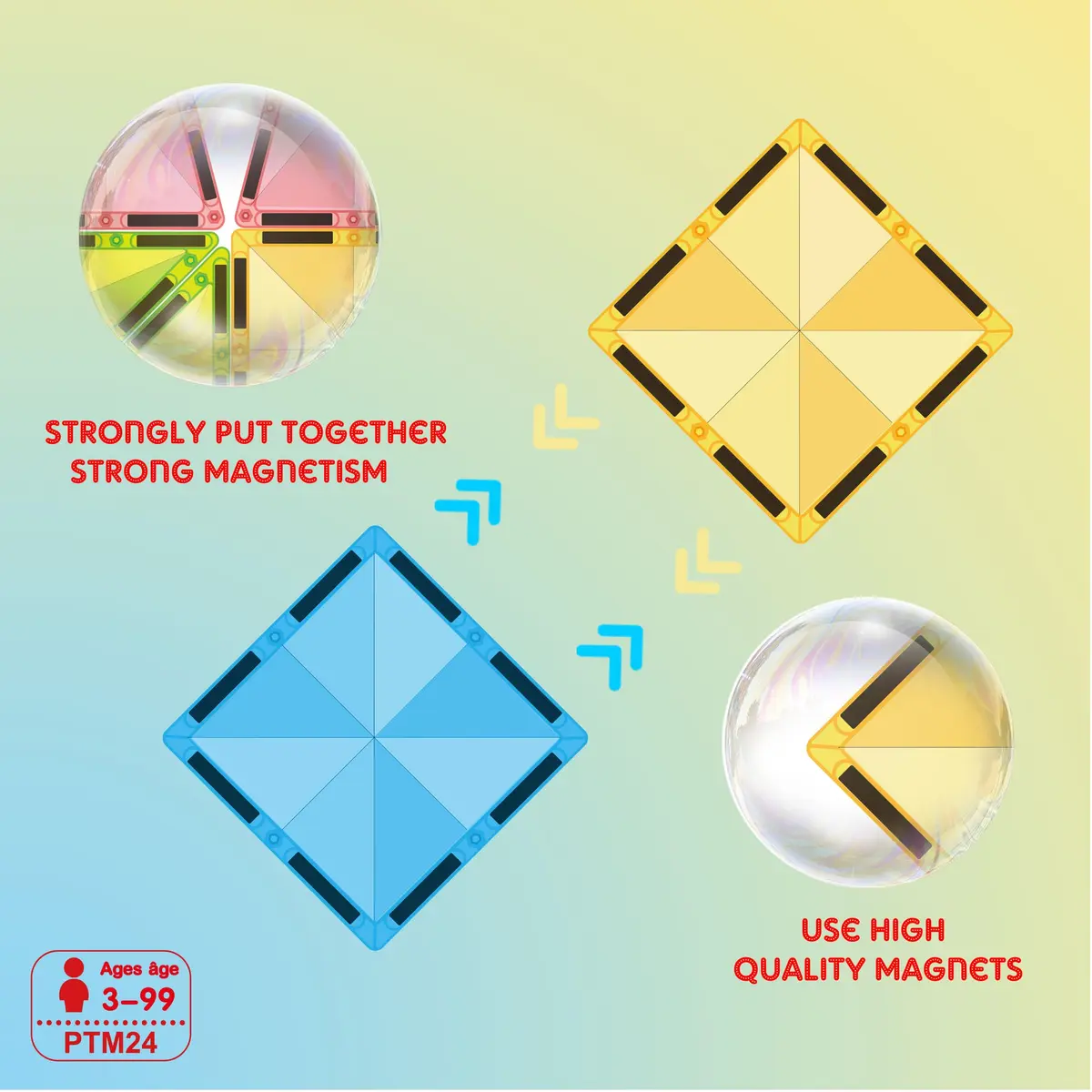 PicassoTiles Magnetic Tile 24pc Mini Diamond Set | Travel Size STEM Educational Toy for Kids 3+ - view 3