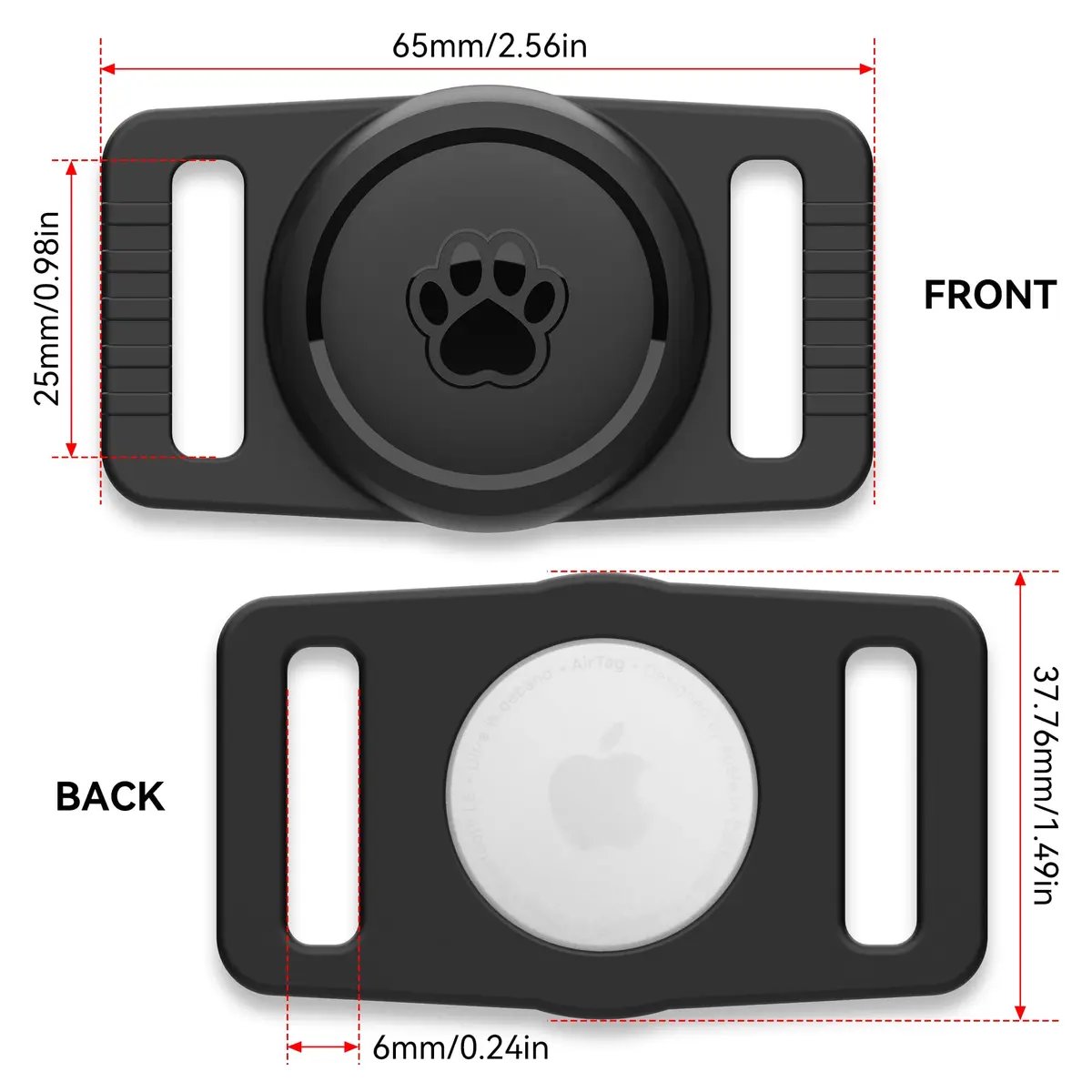 GOCII AirTag Dog Collar Holder 2 Pack, Waterproof Silicone AirTag Case for Apple AirTag (Gen 1 & 2) | Black - view 4