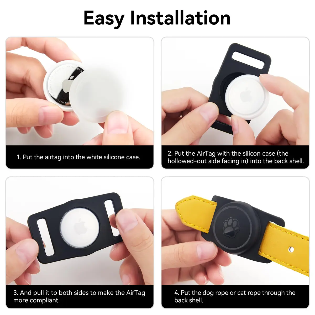 GOCII AirTag Dog Collar Holder 2 Pack, Waterproof Silicone AirTag Case for Apple AirTag (Gen 1 & 2) | Black - view 8