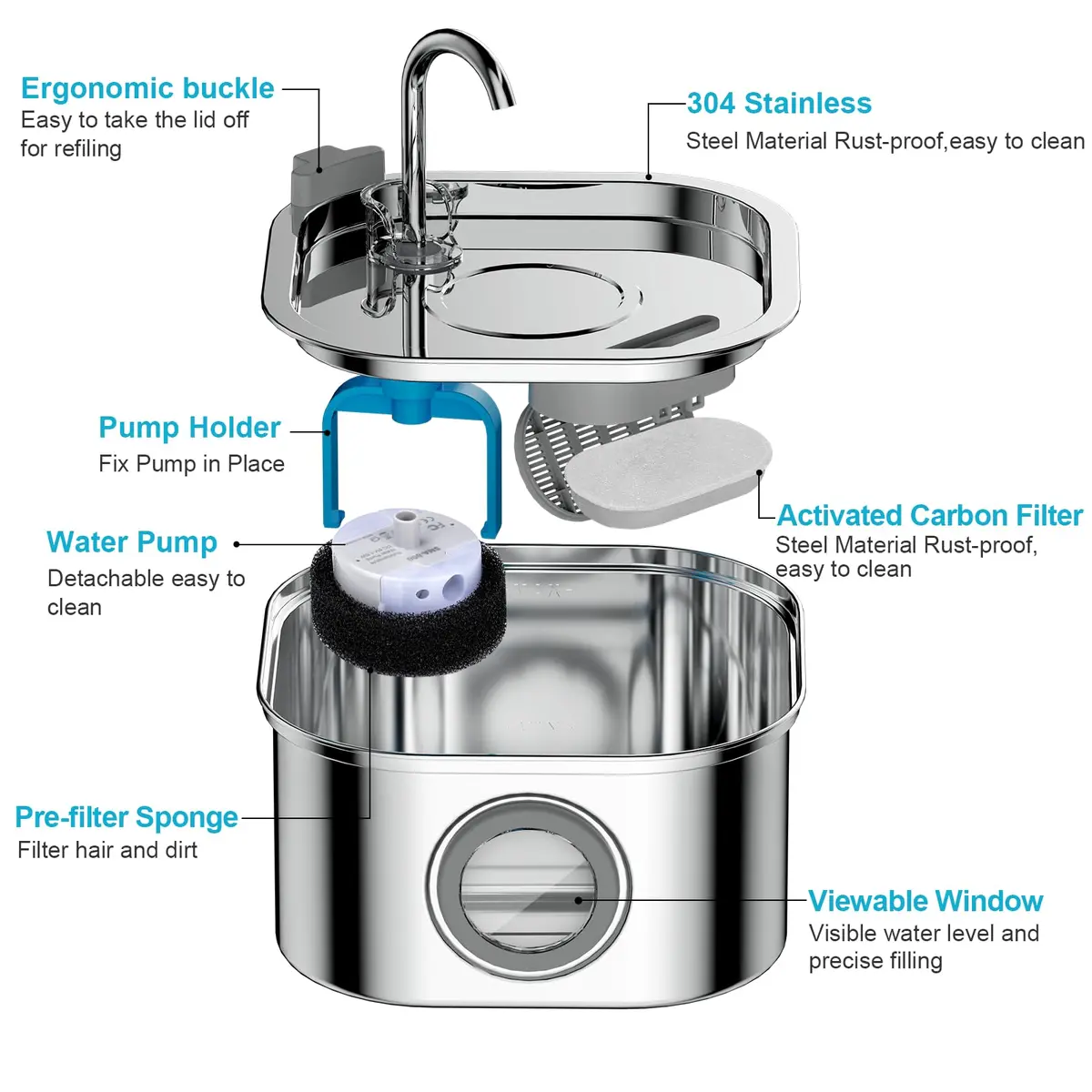 NautyPaws Cat Water Fountain Stainless Steel 3.2L | Quiet, Rust-Resistant Pet Water Dispenser - view 3