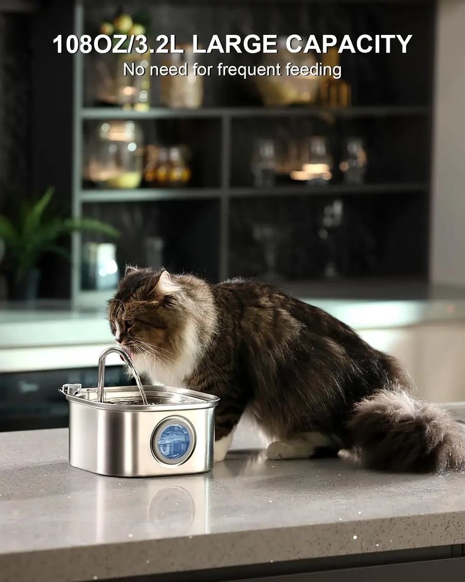 NautyPaws Cat Water Fountain Stainless Steel 3.2L | Quiet, Rust-Resistant Pet Water Dispenser - view 4