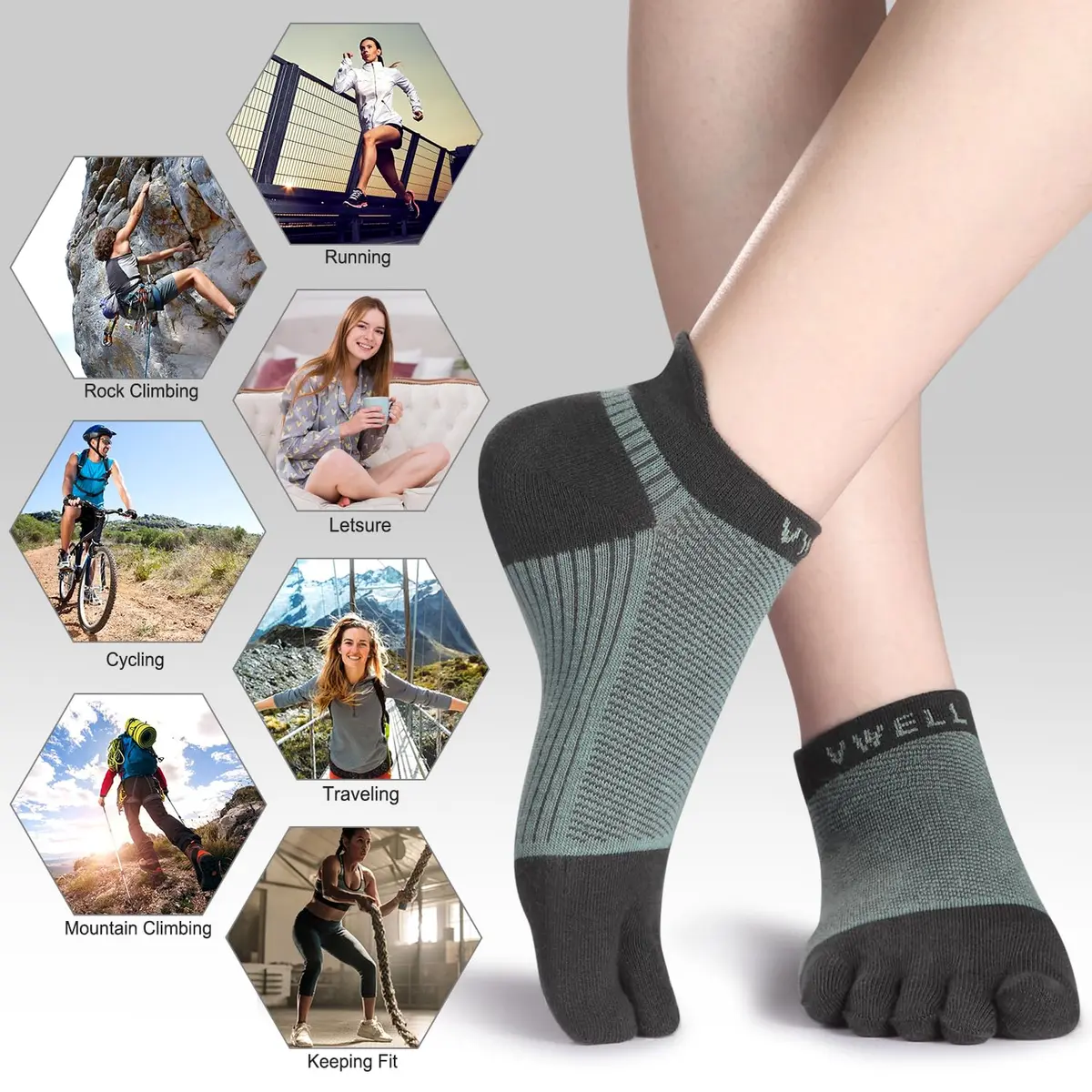 VWELL Cotton Toe Socks Five Finger Socks No Show Crew Athletic Running Socks 4 Pairs,Size 7-11 | Moisture Wicking & Breathable - view 6