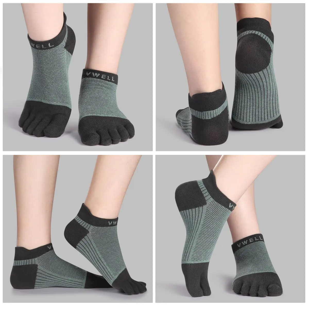 VWELL Cotton Toe Socks Five Finger Socks No Show Crew Athletic Running Socks 4 Pairs,Size 7-11 | Moisture Wicking & Breathable - view 2