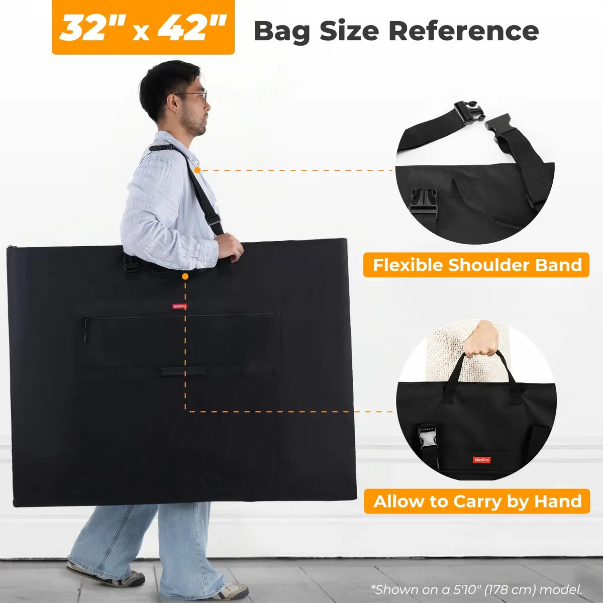 Nicpro Light Weight Art Portfolio Bag, 32x42” Waterproof Art Portfolio Case | Expandable, Tear-proof & Lightweight - view 3