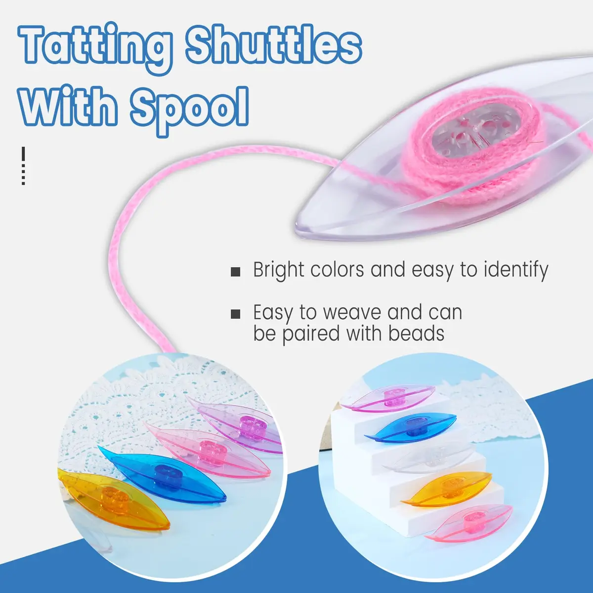 BUTUZE 15 PCS Tatting Shuttle Kit for Beginners | Durable Plastic & Beading Needles (15 pcs, Assorted Colors) - view 3