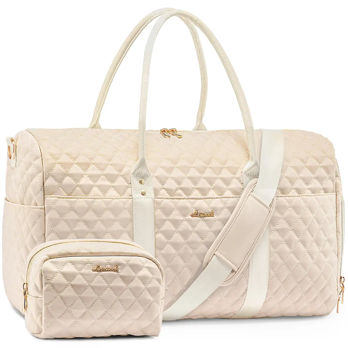LOVEVOOK Travel Duffle Bag Pink Beige | Carry-On Weekender with Shoe Compartment & Toiletry Bag - main product image