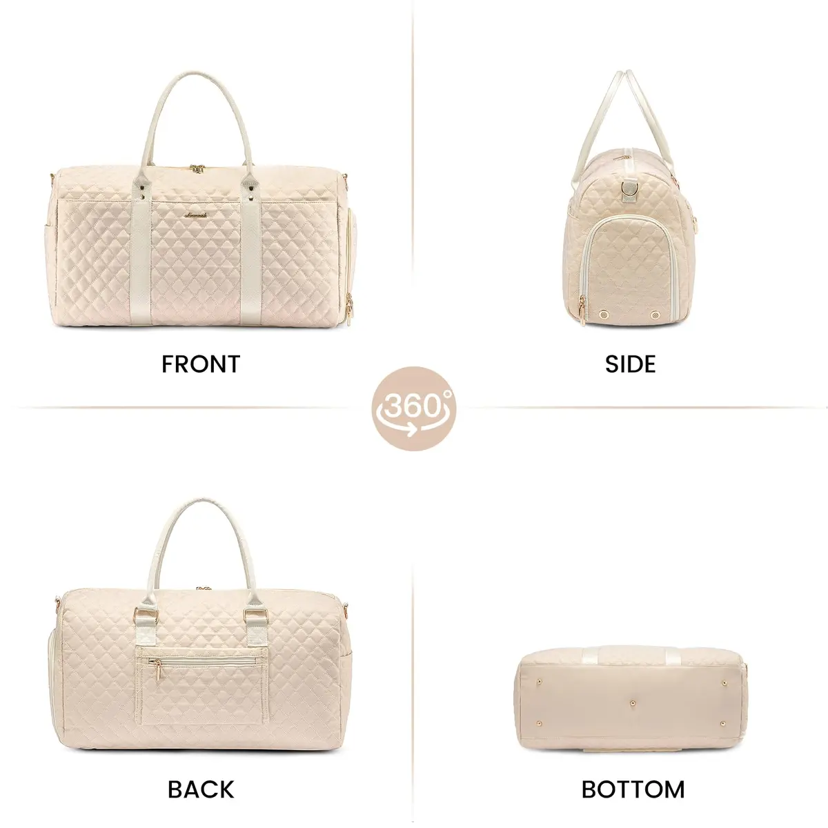 LOVEVOOK Travel Duffle Bag Pink Beige | Carry-On Weekender with Shoe Compartment & Toiletry Bag - view 7