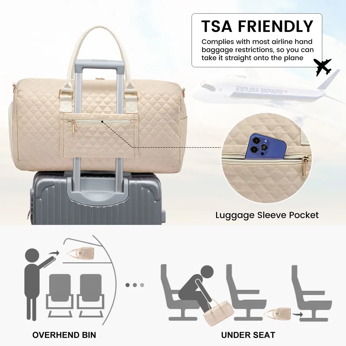 LOVEVOOK Travel Duffle Bag Pink Beige | Carry-On Weekender with Shoe Compartment & Toiletry Bag - view 4