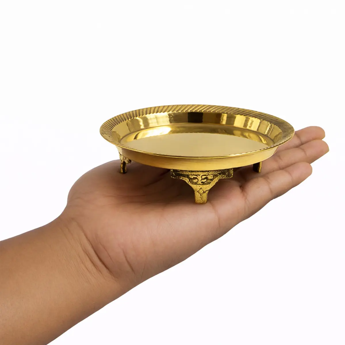 Putrika Traditional Brass Mukali Stool | Handmade Indian Pooja Stand (12.5cm x 3cm) | Heritage Brass Decor - view 6