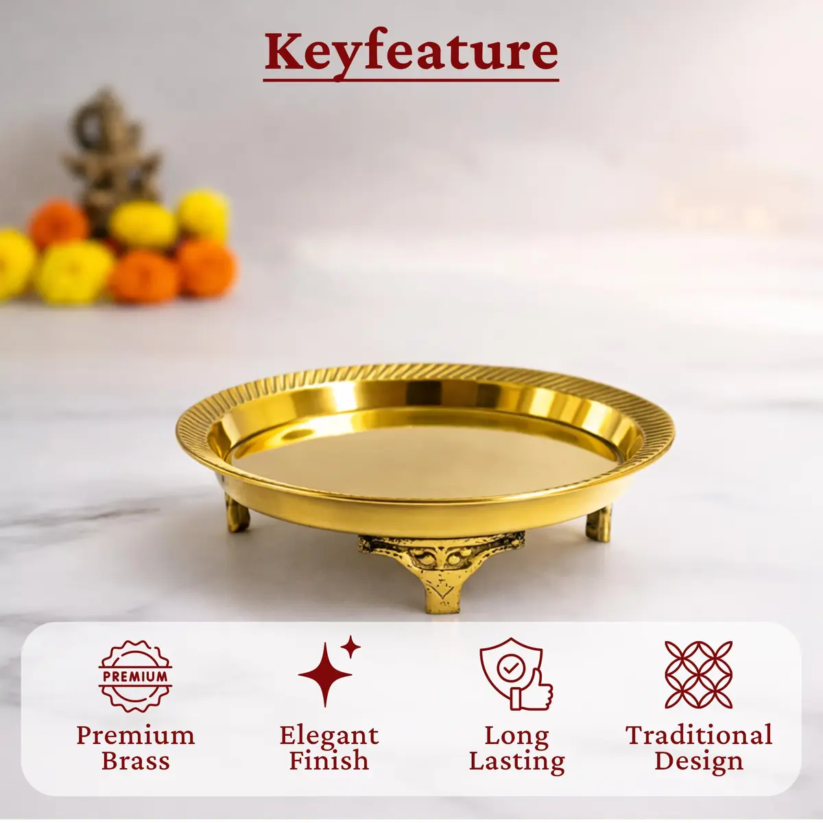 Putrika Traditional Brass Mukali Stool | Handmade Indian Pooja Stand (12.5cm x 3cm) | Heritage Brass Decor - view 7