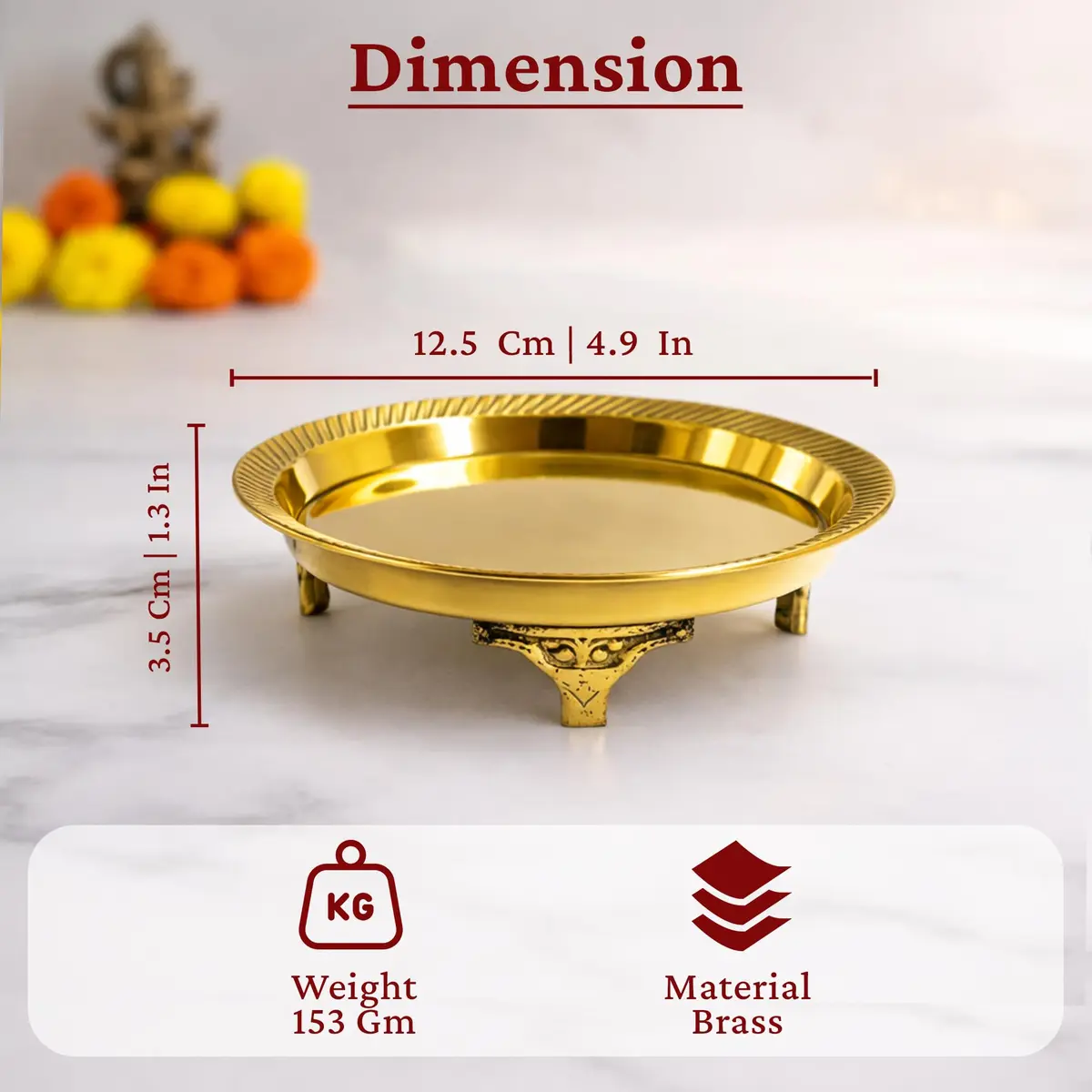 Putrika Traditional Brass Mukali Stool | Handmade Indian Pooja Stand (12.5cm x 3cm) | Heritage Brass Decor - view 8